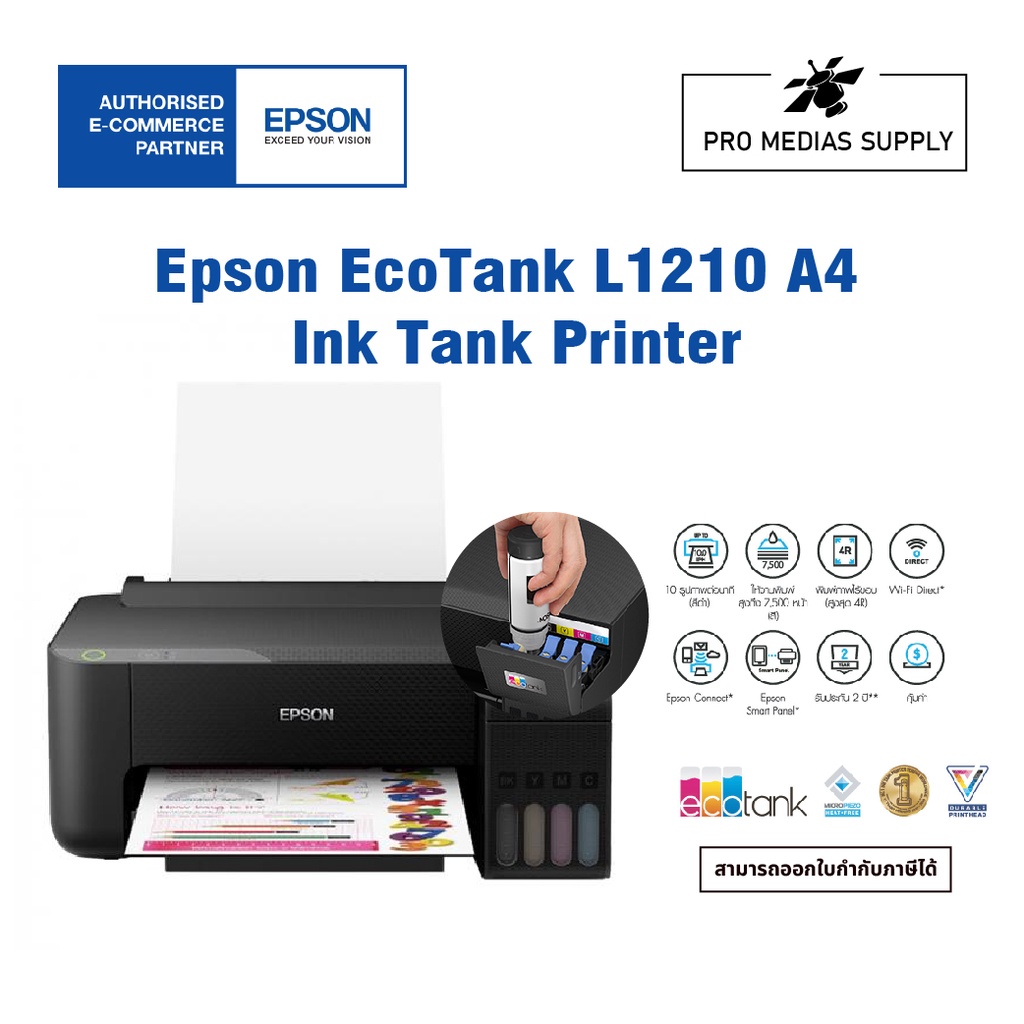 Epson EcoTank L1210 A4 Ink Tank Printer เครื่องพิมพ์ Epson EcoTank L1210 รองรับงานพิมพ์ได้สูงถึง 4,5