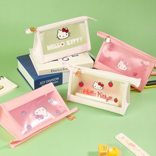 น่ารัก Sanrio Hello Kitty โปร่งแสงถุงดินสอ Frosted ความจุขนาดใหญ่ถุงเก็บเครื่องสำอาง Hello Kitty กระเป๋าดินสอการ์ตูนในของขวัญเครื่องเขียนลม