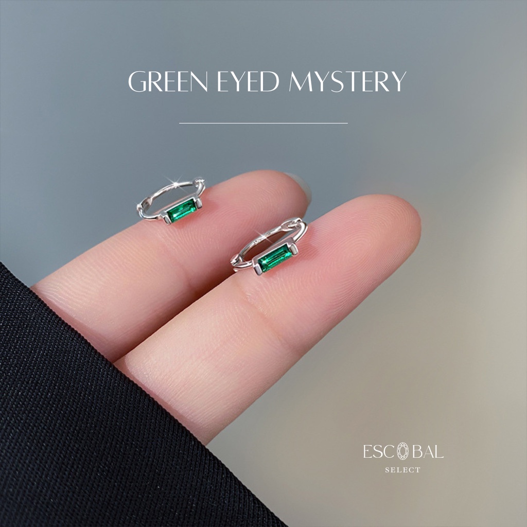 ESCOBAL ต่างหูเงินแท้ Green Eyed Mystery มรกตอัญมณีสีเขียว ตุ้มหูเงินแท้ ต่างหูแฟชั่น วาเลนไทน์
