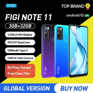 FIGI Note 11 6.52&amp;quot; Mobile Phone Android 10 3GB 32GB Smartphone MT6737 Quad Core Cellphones 13MP Triple Cameras 5200mAh Global