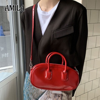 AMILA กระเป๋าใต้วงแขนผู้หญิง เกาหลีใต้ ในการขายร้อน การออกแบบเดิม สีแดงวินเทจ กระเป๋าสะพาย วัสดุหนังพียู การออกแบบที่สดใส