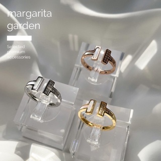 「 โค้ด ZJRP2 ลดทันที 45.- | ช้อปขั้นต่ำ 300.- 」 Margarita Stainless T-Ring with Diamond &amp; Seashell