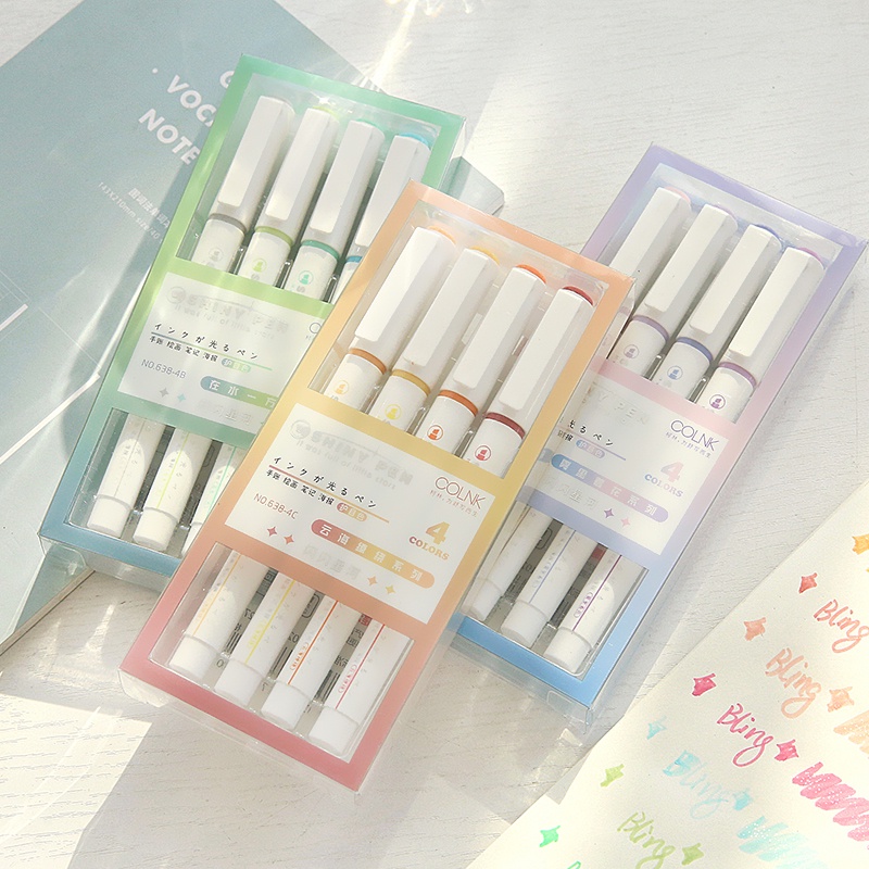 Penlab 4pcs Glitter สีสัน Bright ปากกา Bling ชุด 4 มม. Shimmering Marker แปรงสําหรับวาดภาพวาด Art C7266