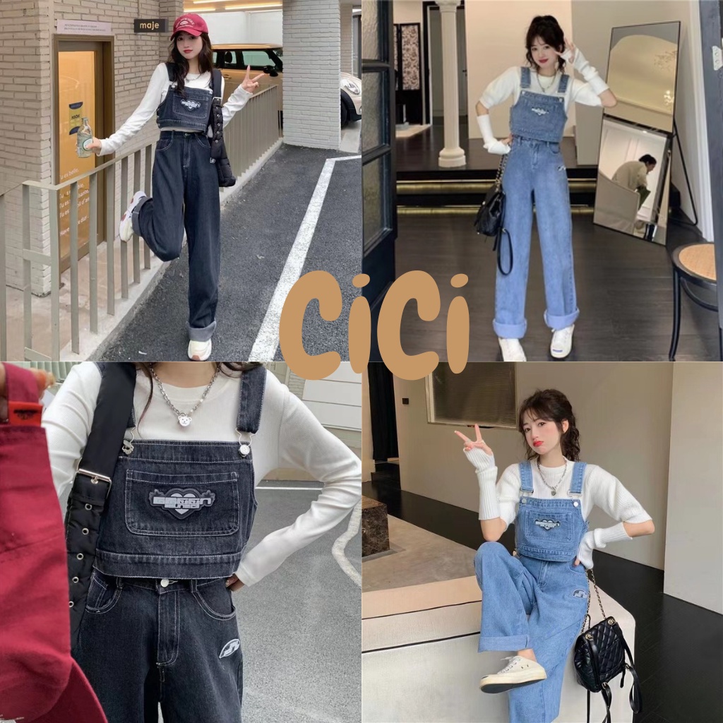 ส่งทันที Cici(NO. 2205)Denim Set เสื้อเอี๊ยมครอป+กางเกงยีนส์ แมตช์จับคู่สไตล์ฮิปสเตอร์สุดเท่ห์