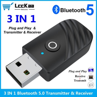 Lcckaa 3 in 1 อะแดปเตอร์รับส่งสัญญาณเสียง USB บลูทูธ 5.0 สําหรับลําโพง หูฟัง ทีวี รถยนต์