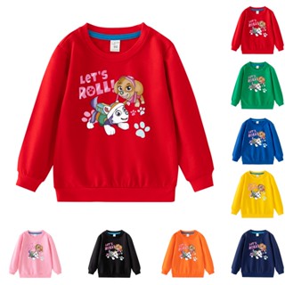 เสื้อกันหนาว แขนยาว คอกลม ผ้าฝ้าย ลายการ์ตูน Paw Patrol 8 สี สําหรับเด็ก EEA016