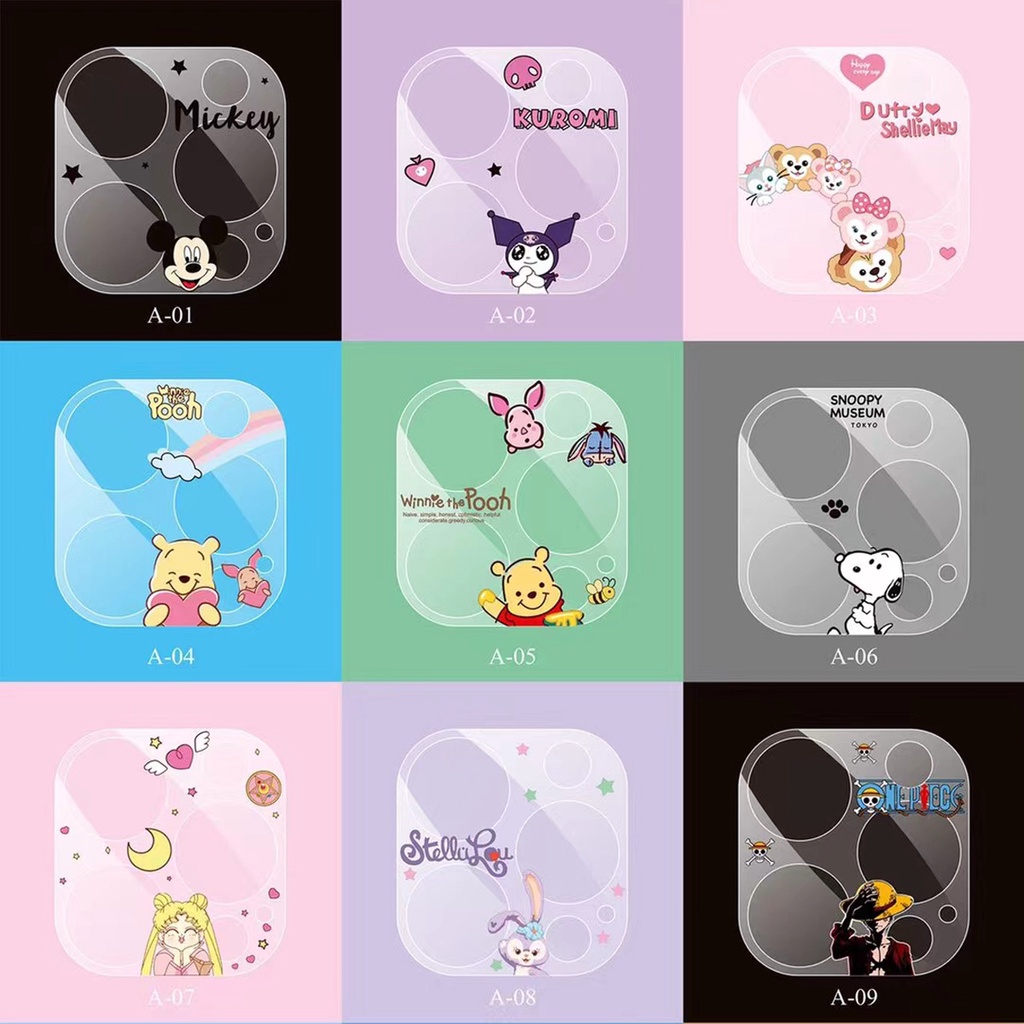 ฟิล์มกระจกนิรภัยกันรอยหน้าจอ เลนส์กล้อง ลายการ์ตูน สําหรับ iPhone 15 14 13 12 11 pro Max plus
