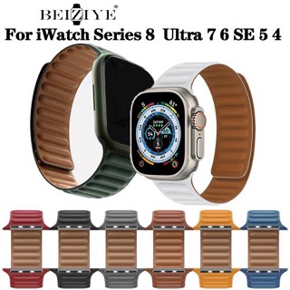 beiziye สายนาฬิกาข้อมือหนัง แบบแม่เหล็ก สําหรับ  applewatch Series 8 7 6 se 5 4 3 2 1 i Watch ไซซ์ 49มม 41 มม. 45 มม. 38 มม. 40 มม. 42 มม. 44 มม. สาย