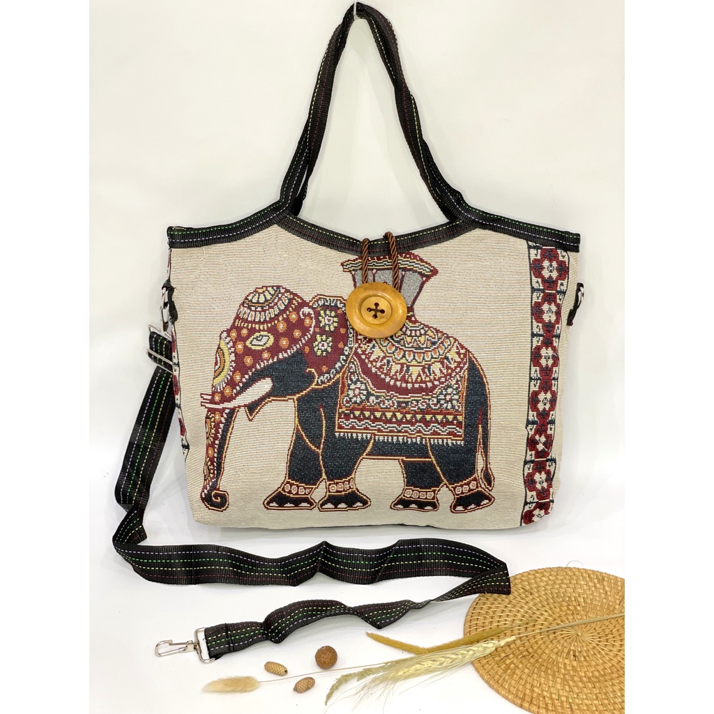 703 LARGE THAILAND ETHNIC ELEPHANT TOTE BAG / THAILAND ELEPHANT SLING BAG / WOMENS BAG / IMPORTED TH