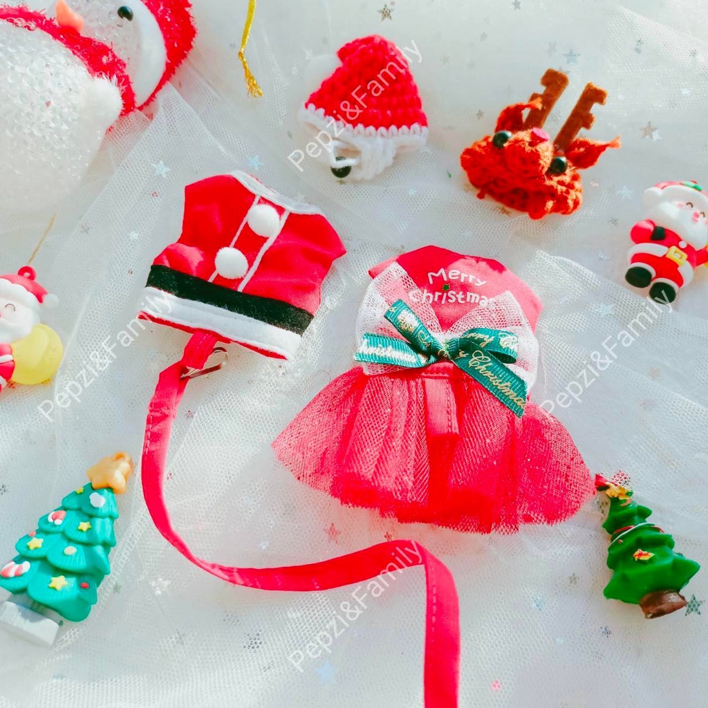 "Merry Christmas" Clothes & Harness for Hamster เสื้อพร้อมสายจูง / หมวกไหมพรม สำหรับ ชูก้า​ กระรอก​ แฮมเตอร์