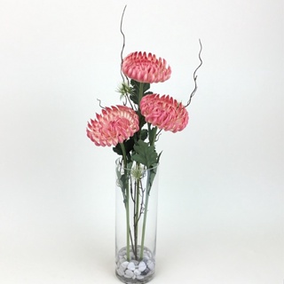 แจกันดอกไม้ปลอม ดอกไม้ประดิษฐ์ตกแต่งบ้าน ดอกฟูจิมัมจัดในแจกันแก้ว