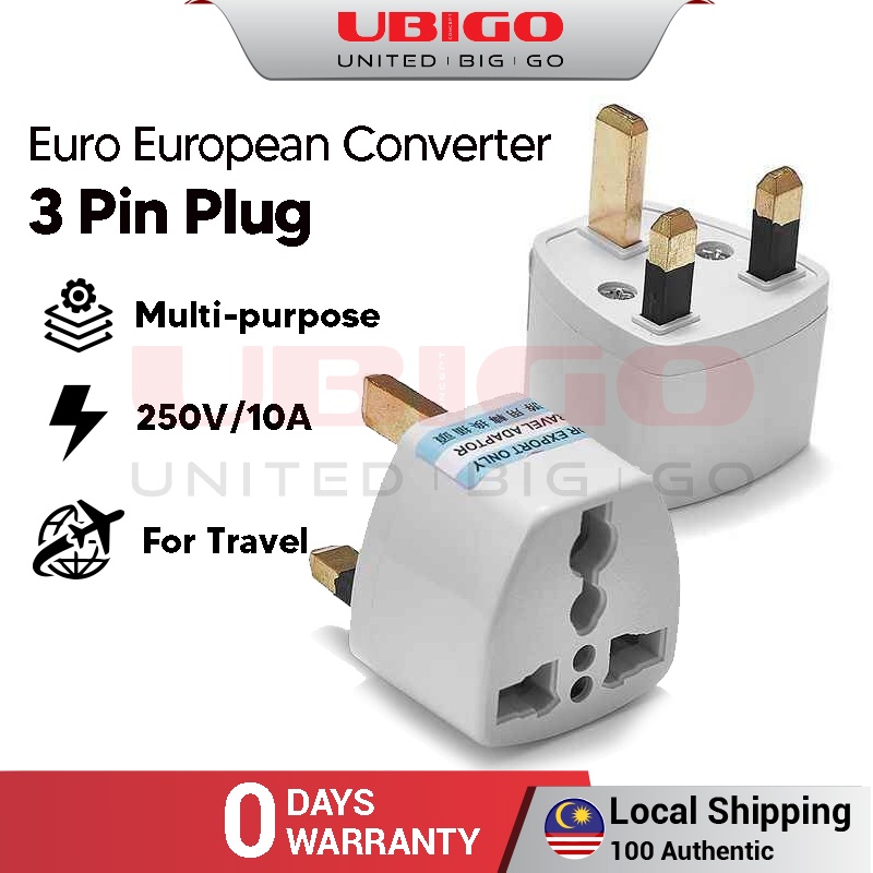 UBIGO Euro Converter EU 3 Pin Plug UK Travel Mains Power Adapter UK Socket