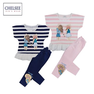 Chelsee Set เสื้อยืดคอกลม+กางเกงเลคกิ้ง เด็กหญิง รุ่น 237798/237807 พิมพ์ลาย ผ้า Cotton100% ผ้านุ่ม อายุ 2-10 ปี