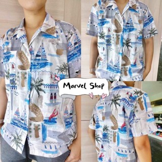 ⛵🌴เสื้อฮาวาย ลายใบเรือเทา🌴⛵🧶งานผ้าไหมอิตาลี นุ่มลื่น ใส่สบาย ใส่ได้ทุกเทศกาล พร้อมส่งในไทย ส่งเร็ว