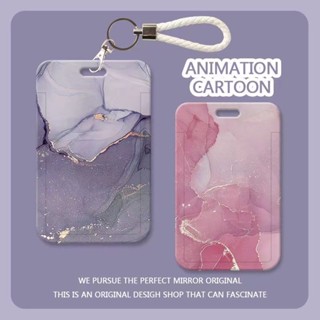 เคสกระเป๋า ลายหินอ่อน พร้อมสายคล้อง สําหรับใส่นามบัตร บัตรนักเรียน บัตรรถใต้ดิน