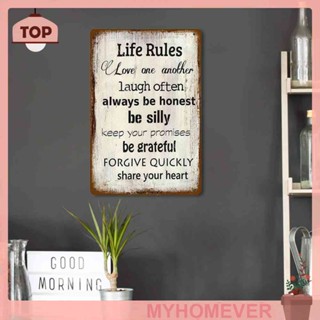 Myhome Life Rules โปสเตอร์แผ่นโลหะดีบุก สไตล์วินเทจ สําหรับผับ บาร์