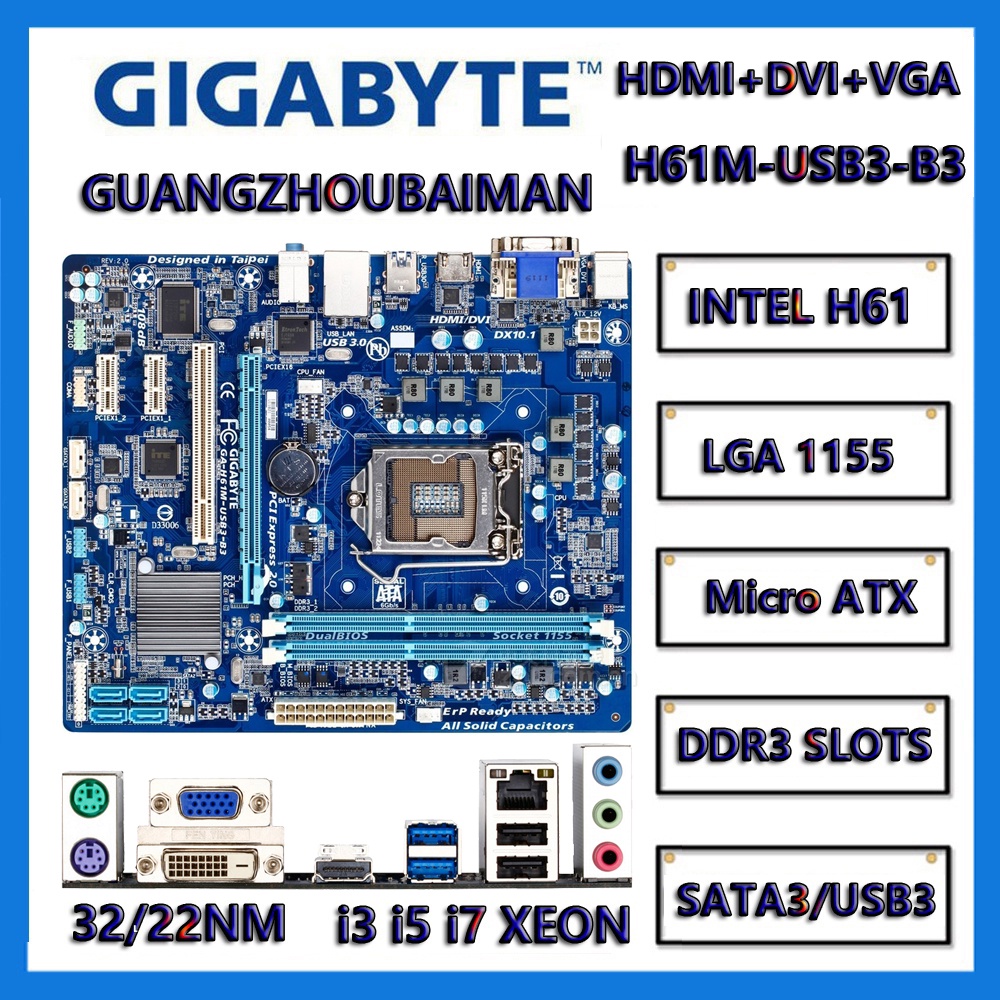 ใช้ GIGABYTE GA-H61M-USB3-B3 DS2 D2V D3V S2P S2PV HD2 LGA 1155 Intel H61 Micro ATX เมนบอร์ด Intel