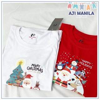 เสื้อยืดผ้าฝ้าย เสื้อยืดคริสต์มาสAJI Family Christmas Tees Cotton White Tshirt Twinning Set