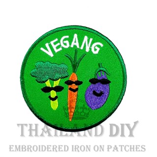 ตัวรีดติดเสื้อ งานปัก ลายการ์ตูน มังสวิรัติ ผัก เจ น่ารัก ตลก VEGANG vegetarian Joke Patch WOP DIY ตัวรีด อาร์มติดเสื้อ