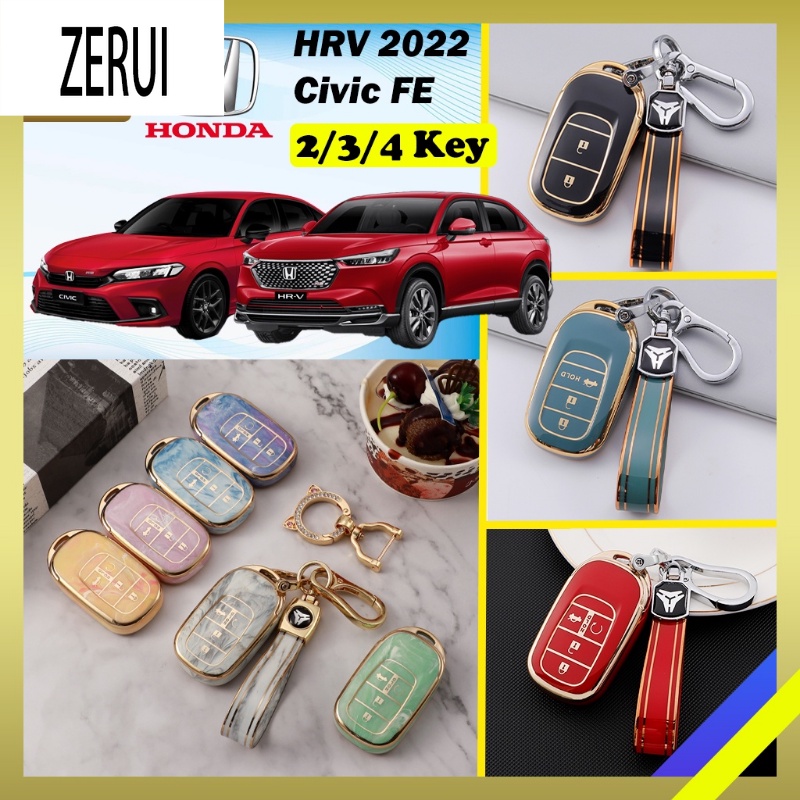 100 บาท เคสกุญแจรีโมทรถยนต์ TPU ขอบทอง ระดับพรีเมี่ยม สําหรับ Honda Civic FE HRV Kunci Kereta 2022 Automobiles