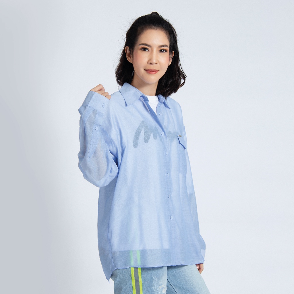 GSP Shirt เสื้อเชิ้ต แขนยาว ผ้าคอตตอน สีฟ้า PU9LBZ