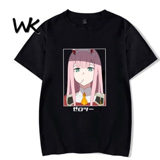 เสื้อยืดใหม่ ใหม่เสื้อยืดแขนสั้นผ้าฝ้าย 100% พิมพ์ลายการ์ตูน WK Darling In The Franxx สไตล์ฮาราจูกุ เสื้อยืดคอกลมผ้าฝ้าย