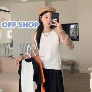 OFF SHOP พร้อมส่ง (OFF-40010) เสื้อไหมพรม แขนยาว คอกลมใส่สบาย ดีเทลเว้าข้อศอก น่ารัก