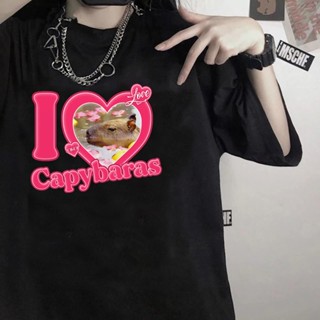 Capybara เสื้อยืดเสื้อยืดผู้หญิงแฟชั่นผู้ชาย Grunge Y2k อะนิเมะพิมพ์กราฟิกเสื้อยืดคู่เสื้อผ้าเสื้อยืดสีขาวชาย