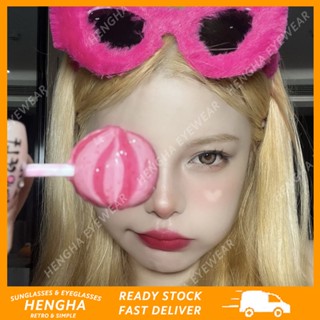 (HENGHA) Cute Decorative Plush Pink Sunglasses Korean Fashion Party Funny Sunglasses