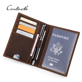 CONTACT&amp;#39;S Passport Holder Men Genuine Leather Thin ID Card Holder for Passports Vintage Passport Cover Travel Wallet