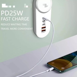 ปลั๊กพกพาชาร์จเร็ว⚡️5ช่อง 25w Plugs Power socket Adapter ชาร์จเร็วPD25w ช่องUSBX2 / PD25wX2 /LightningX1（รับประกัน1ปี）