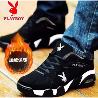 รองเท้าผ้าใบ รองเท้าเดินป่า PLAYBOY รองเท้าผ้าใบใหม่ผู้ชายฤดูใบไม้ร่วงและฤดูหนาวผิวหนังกันน้ำวิ่งสบายนักเรียนฝ้ายรองเท้า