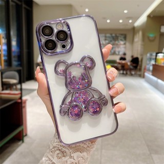 เคสโทรศัพท์มือถือ TPU นิ่ม แบบใส กันตก ลายหมี ประดับเพชร คุณภาพสูง สําหรับ iPhone 11 12 13 12 pro max 13 pro max 11 pro max