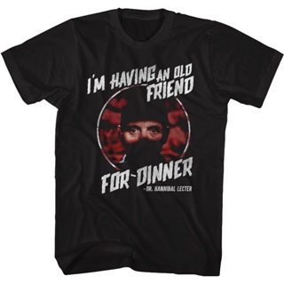 Having an Old Friend for Dinner Silence of the Lambs T-Shirt เสื้อยืดสีขาว เสื้อเชิ้ตชาย