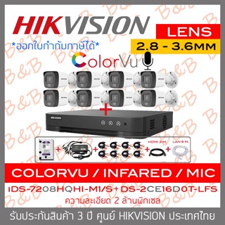 HIKVISION ชุดกล้องวงจรปิด HD 2 MP 8CH : iDS-7208HQHI-M1/S + DS-2CE16D0T-LFS (2.8 / 3.6 mm) x 8 + อุปกรณ์ติดตั้งครบชุด