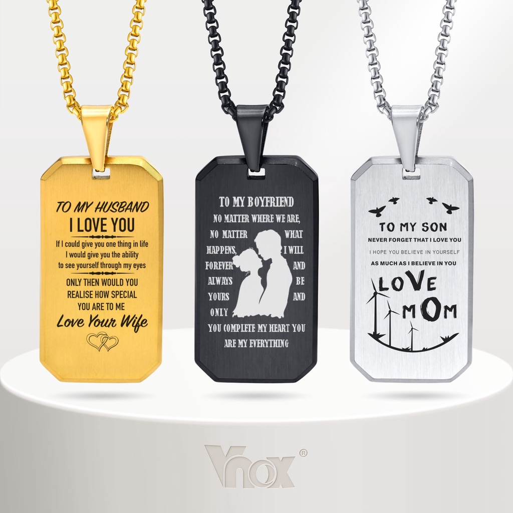 Vnox ฟรี สร้อยคอจี้แกะสลัก, โซ่ ID ส่วนบุคคล สําหรับผู้ชาย, ของขวัญสําหรับครอบครัว แฟนชาย