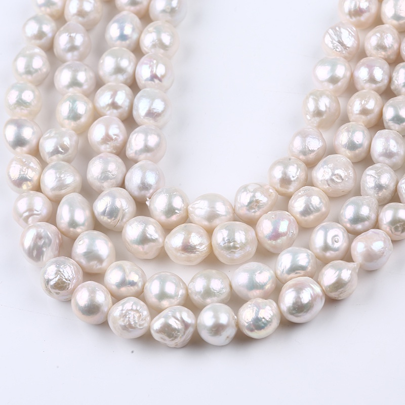 11-13 มม.สีขาวย่นหนัง edison ลูกปัด String ไข่มุกน้ําจืดธรรมชาติ String DY เครื่องประดับสร้อยคอวัสดุ