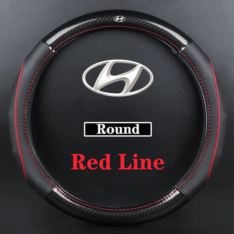 【Hyundai】ปลอกหนังหุ้มพวงมาลัยรถยนต์คาร์บอนไฟเบอร์สําหรับ Elantra Grand Starex Santafe Matrix Accent Sonata