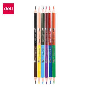 Deli ดินสอสี 12สี 24สี ด้ามยาว ดินสอสีไม้ สีไม้แท่งยาว ลปะ มี 2 หัว Color Pencils ง่ายต่อการพกพา