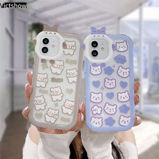 เคสโทรศัพท์มือถือแบบนิ่ม TPU ใส กันกระแทก ลายหมีสีขาว สําหรับ IPhone 13 12 11 14 PRO MAX 6 7 6S 8 14 Plus X XR XS MAX 11 12 13 Se 2020