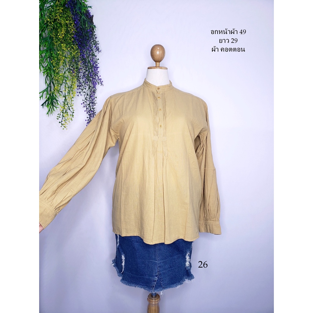 เสื้อมือสอง used เสื้อสาวอวบ อก 49 ยาว 29 นิ้ว แบรนด์ J.Peterman เสื้อเชิ้ต คอจีน แขนยาว ผ้าคอตตอน