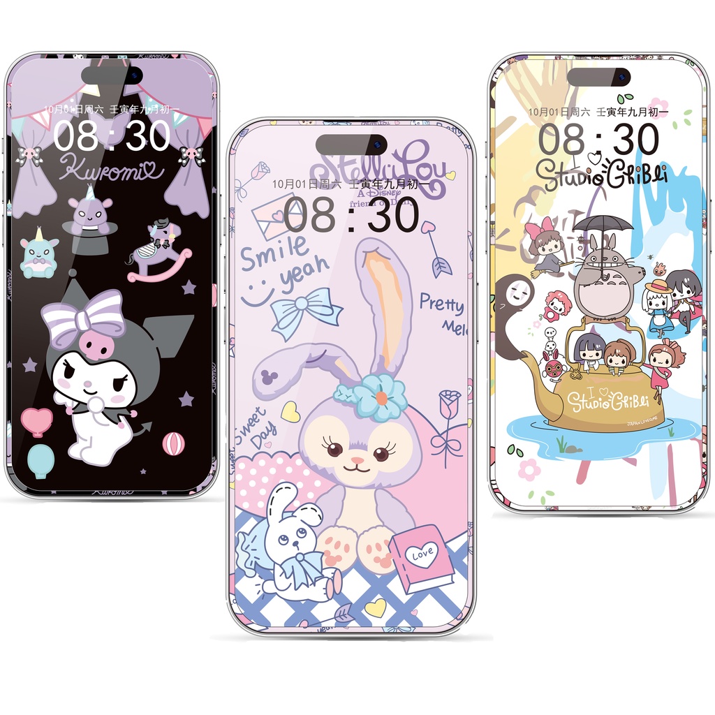 ฟิล์มกระจกนิรภัยกันรอยหน้าจอ ลายการ์ตูน สําหรับ iPhone15 14 13 Pro Plus Max