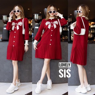 🌈🌿🌼🌸🌺🤎❤️🇰🇷Knit Bow Pleat Long Sleeve Maxi Dress