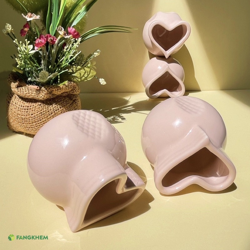 ชุดครอบแก้วหัวใจ เบอร์ 4 สีชมพู ทำจากเซรามิกพรีเมียม ถ้วยครอบแก้วไฟใช้สำหรับนวดสปา (Heart cupping shaped) By Fangkhem - รูปที่ 4