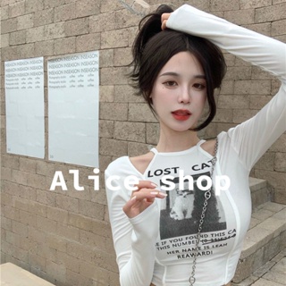 Alice  เสื้อครอป เสื้อยืดแขนยาวผู้หญิง ปาดไหล่ 2022 ใหม่  Comfortable Beautiful รุ่นใหม่ ทันสมัย S031094 36Z230909