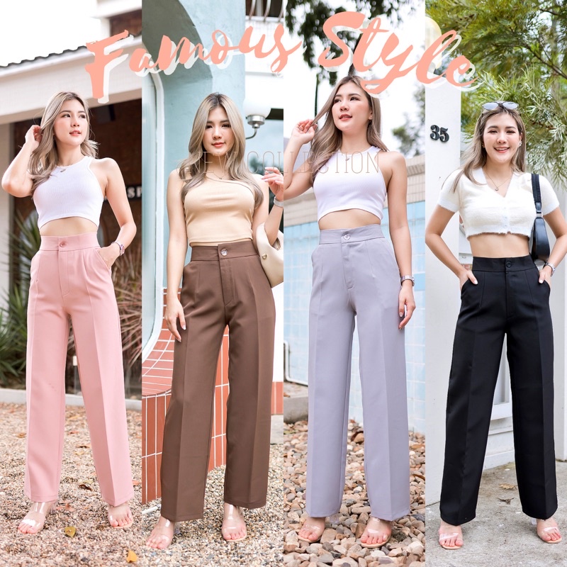 🍒A80🍒กางเกงผ้าไมโคร ขายาวกระบอกใหญ่ซิปหน้า ไซส์S-3XL📦งานป้ายร้านพร้อมส่ง