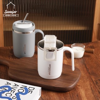 Sweejar แก้วกาแฟสแตนเลส 500 มล. พร้อมฝาปิดและหลอด