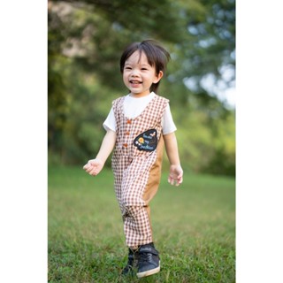 Kidsociety Wear No.8 : You are my Sunshine Overall ชุดเอี้ยมลายสก็อตสีน้ำตาล