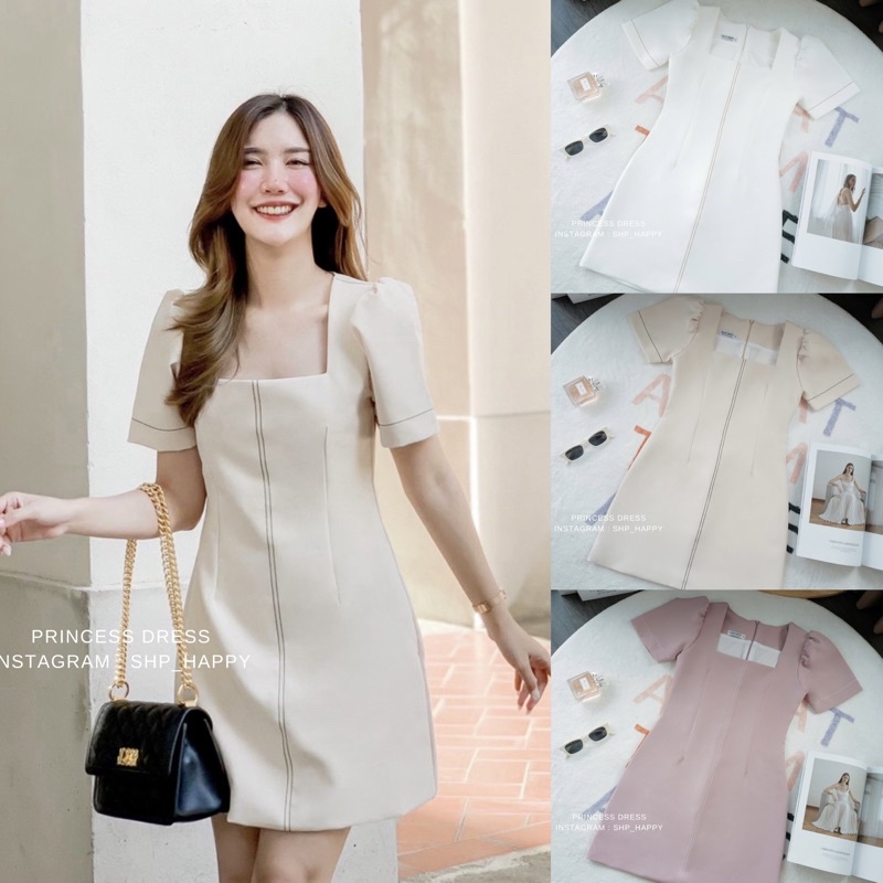 PRINCESS DRESS - SHP_HAPPY เข้าใหม่ 10 สี! มินิเดรสสั้นมีแขนตุ๊กตาน่ารักมากๆ ดีเทลเดินด้ายสี