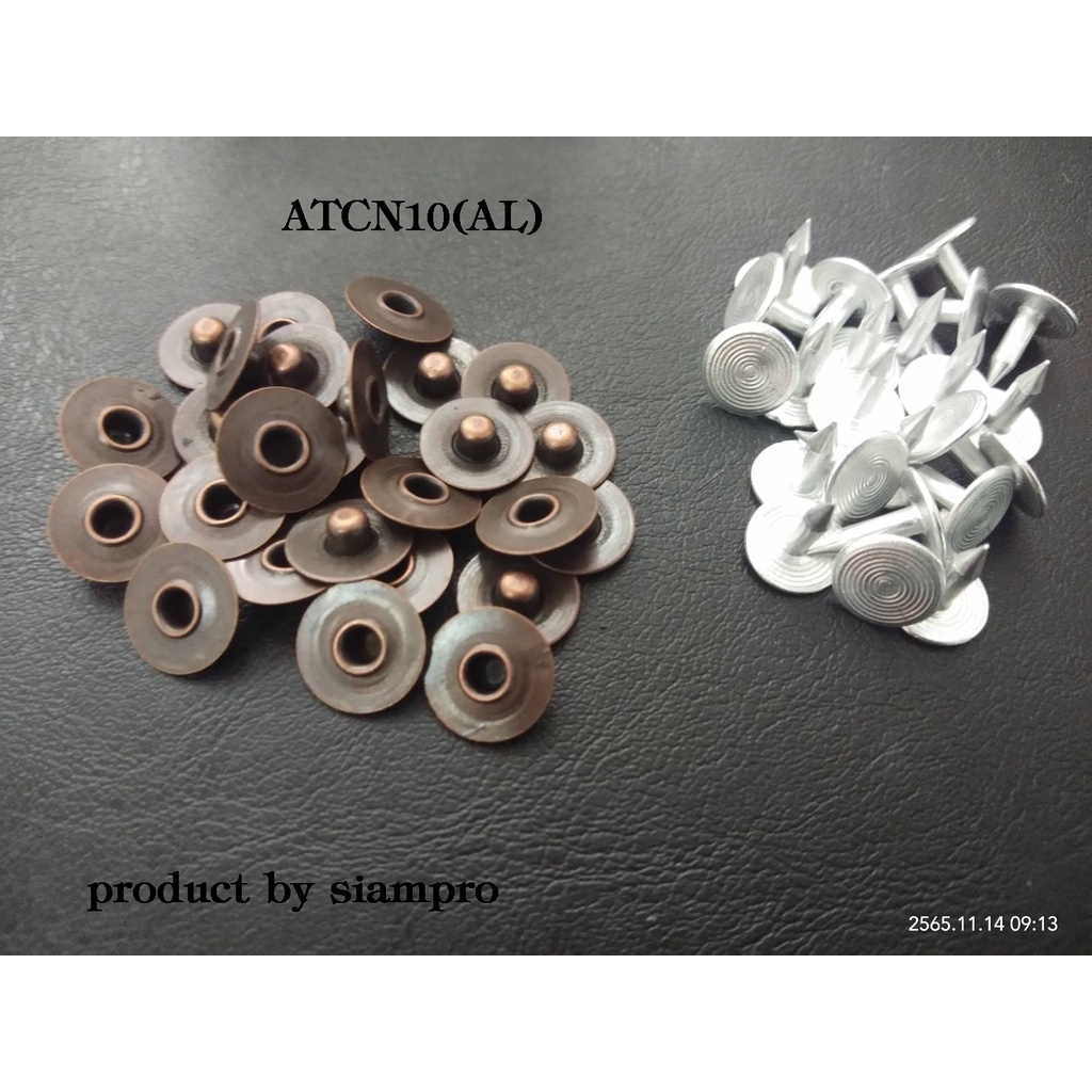 ATCN10L(AL) หมุดนมนูน 10 มิล เหล็กชุบสีทองแดงรมดำ  พร้อมขาอะลูมิเนียม (100ชุด/ห่อ)